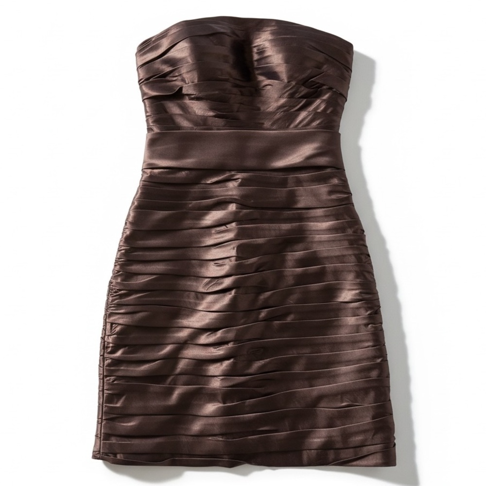 Bill Levkoff Strapless Satin Cocktail Dress Wedding Guest Chocolate Brown 12